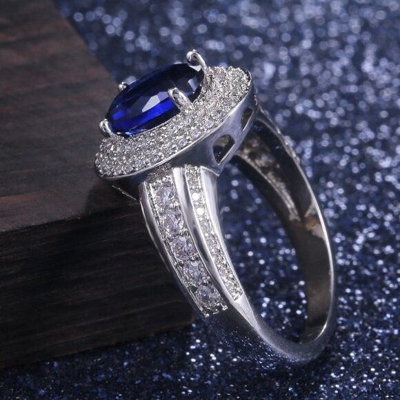 ▶Dark Blue Oval Cut Fashion Rings for Women, F125 - Picture 2 of 6